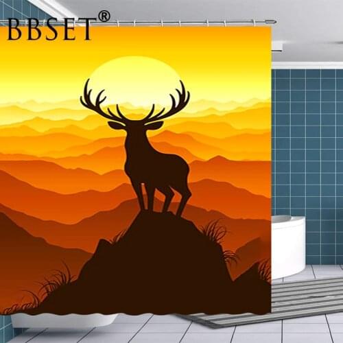 Wild Animals Shower Curtain Elk on The Top of The Mountain Pattern Waterproof Multi-size Douchegordijn Bathroom Decor with Hooks