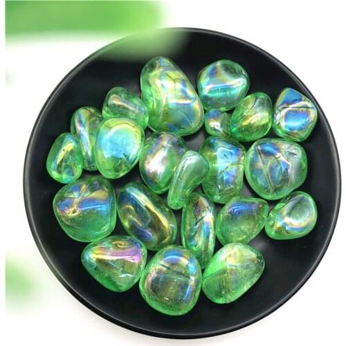 100g Green Titanium Aura Electroplating Quartz Crystal Tumbled Stones Healing Natural Stones and Minerals