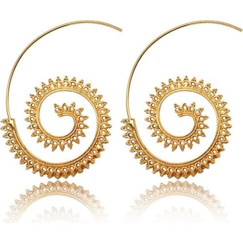 Full Small Hollow Beads Spiral Vintage Drop Earrings Golden Silver Plated Black Women Dangle Earrings