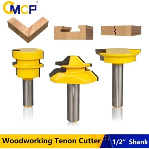 1/2" Shank Woodworking Tenon Cutter 45 Degree Lock Miter Router Bit Carbide End Mill For Wood Glue Joint Router Bit
