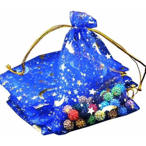 100Pcs Moon Stars Drawstring Organza Bags Drawstring Small Jewelry Gift Bags Pouches for Wedding Party Valentines Day