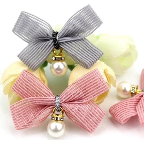 12Pcs 3*4.5cm Handmade Pearl Bowknot Appliques DIY Headwear Craft Decoration Ornament Hair Band Accessories