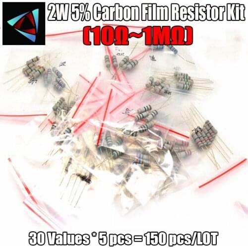 10-1M ohm 2W 5% 30valuesX5pcs=150pcs DIP carbon film resistor,RESISTORS Assorted Kit, Sample bag