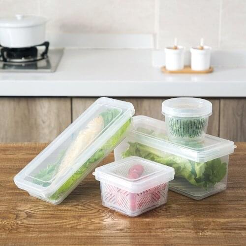 2pcs/set Large Kitchen Storage Containers Drainer Clear Drain Basket Plastic Container for Food Kitchen Refrigerator Organizer