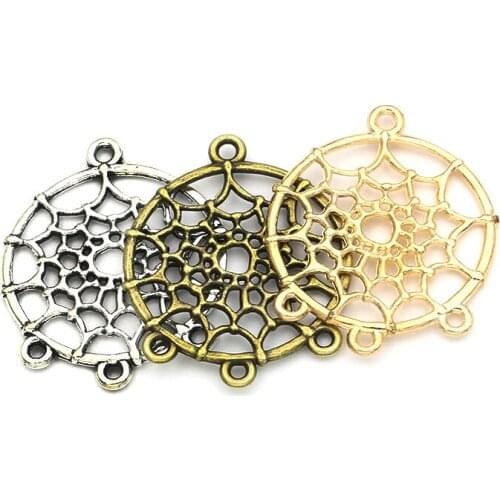 8PCS Antique Silver Plated Dreamcatcher Charms Pendant Bracelets Necklace Jewelry Making Accessories DIY 34x28mm