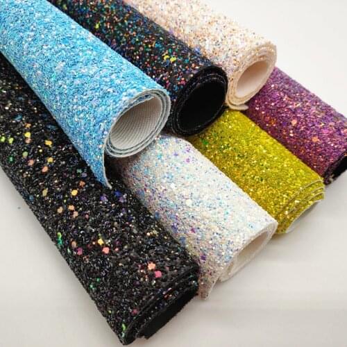A4 sheet chunky girl color Shiny Glitter Fabric Leather For Earring Bows 1207
