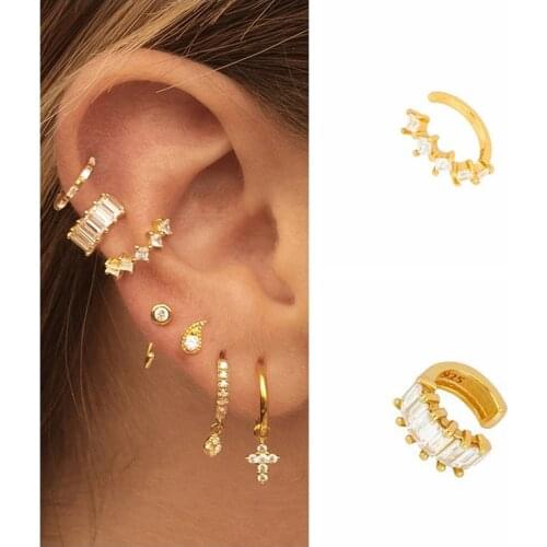 AIDE 1 Pcs 925 Sterling Silver Clip Earrings For Women CZ Cuff Earring Luxury Jewelry Ear Bone Cuffs Silver Pendientes Brincos