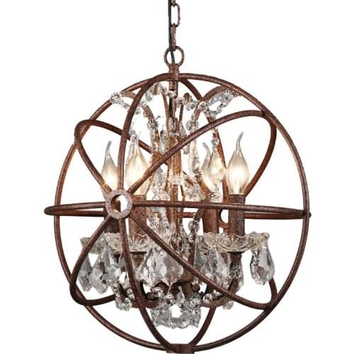 American Iron Chain Cage Crystal Retro Pendant Lights Black Industrial Lamp Vintage Home Bar Hanging Lights Living Room Decor