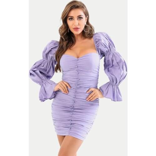 Free Shipping Wholesale 2021 New Womens Purple White Long Sleeve Fashion Mini Sexy Celebrity Cocktail Party Dress