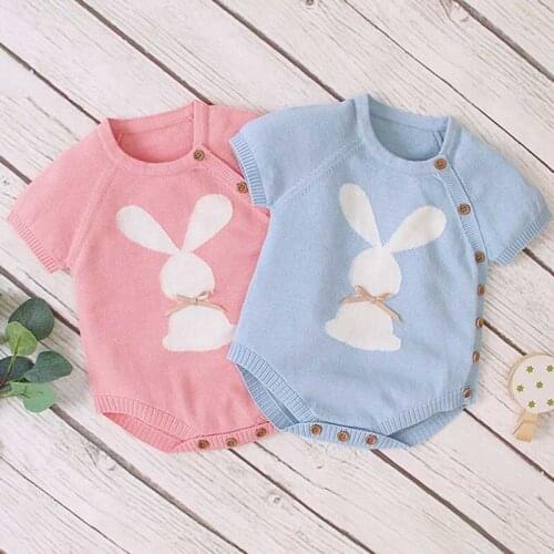 Newborn Baby Bodysuits Rabbit Knit Body Girl Clothes Summer Cotton Short Sleeve Toddler Kids Jumpsuits Baby Boy Clothes