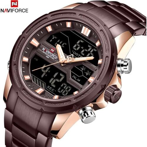 NAVIFORCE Mens Watches Business Fashion Quartz Analog Led Digital Calendar Luminous Chronograph Waterproof Stainless Steel Watc
