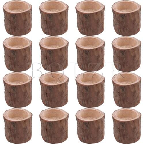 BQLZR 16pcs Rustic Creative Pine Wood Tree Branch Candle Holders Brown Wooden