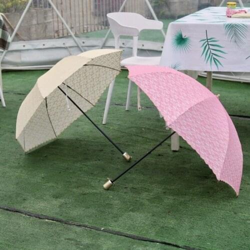 Two folding umbrella lace pattern sunscreen sunny and rainy dual-use umbrella women umbrella windproof strong umbrella