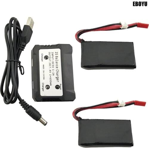 EBOYU 2pcs 7.4V 980mAh Lipo Battery + 2 in 1 Balance Charger for Wltoys V262 V912 V915 V921 Udi U829X RC Helicopter Drone