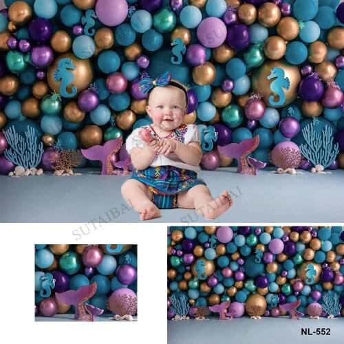 Under The Sea Mermaid Birthday Decoration Backdrop for Photography Baby Shower Cake Smash Balloon Portrait Photo Background