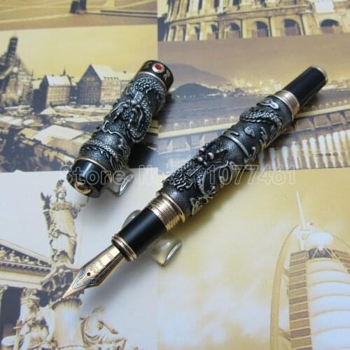 Jinhao Chinese "double Dragons Playing With The Pearl" Heavy pen Advanced Fountain Pen with Gift Box Silver Gold JJT1582