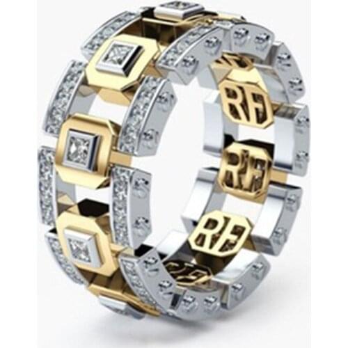 Link Chain Design Crystal Ring Gold Color Tension Mount Zirconia Ring Engagement Wedding Finger Accessories Jewelry