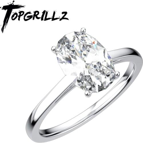 TOPGRILLZ 1ct Large Oval Moissanite Rings D Color Classic Round Cut VVS1 Womens Wedding Rings 925 Sterling Silver Fine Jewelry