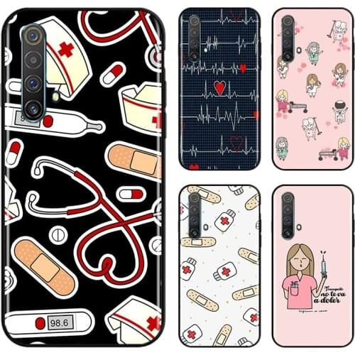 Cartoon Nurse Medicine For OPPO Find X3 X2 K5 K3 R17 R15 R9S F19 F15 F11 F9 F7 F5 Neo lite Pro Black Soft Phone Case