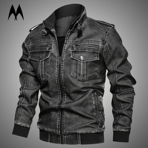 Mens Bomber Jacket Retro Motorcycle Leather Jackets Military Autumn Men Casual Washed PU Coat Loose Multi Pocket Outwear 2021