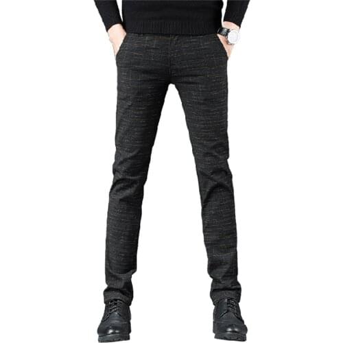 Men Chino Comfort Smart Casual Business Formal Dress Pants Plain Solid Color Slim Fit Man Pencil Trousers