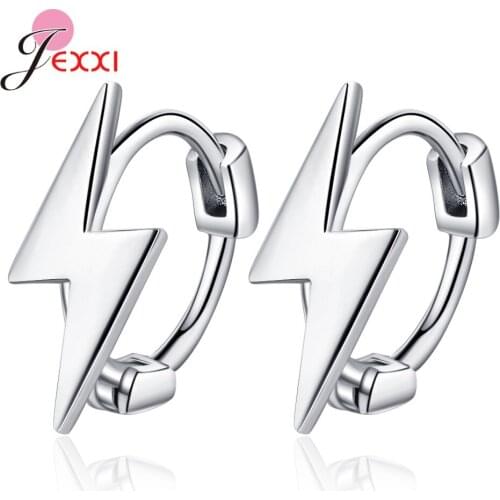 Real 925 Sterling Silver Minimalist Mini Lightning Ear Buckle for Women Korean Mens Rock Hoop Earrings Original Jewelry