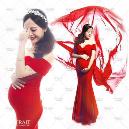 New Maternity pregnant women Photography Props Red Sexy Elegant Romantic Dress Noble Photo Shoot costume personal Baby shower