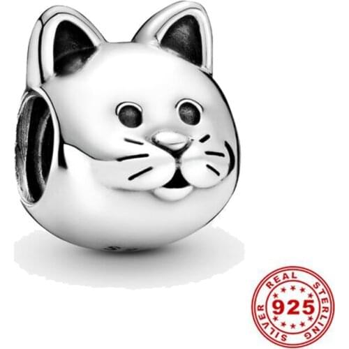 New 925 Sterling Silver Bead Cute Cat Charm Fit Original Pandora Bracelet DIY Jewelry For Women Diy Jewelry Making