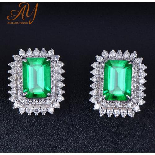 Anillos Yuzuk Luxury Female Emerald Green Square Earrings 925Silver Jewelry Wedding Earrings Vintage Stud Earrings For Women