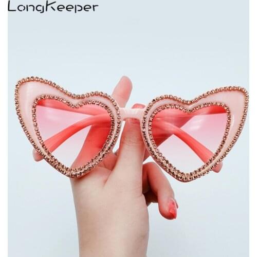 Luxury Diamond Heart Shaped Sunglasses Women Cute Sexy Retro Cat Eye Sun Glasses Female Gradient Eyewear zonnebril dames