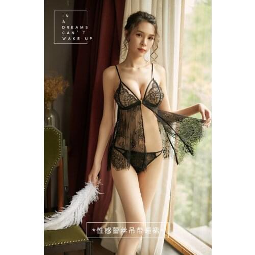 Sexy Women Lace Bodysuit Lingerie Black Thin Sexy Lingerie Front Button Cardigan Pajamas Lace Hollow Uniform Temptation Gauze