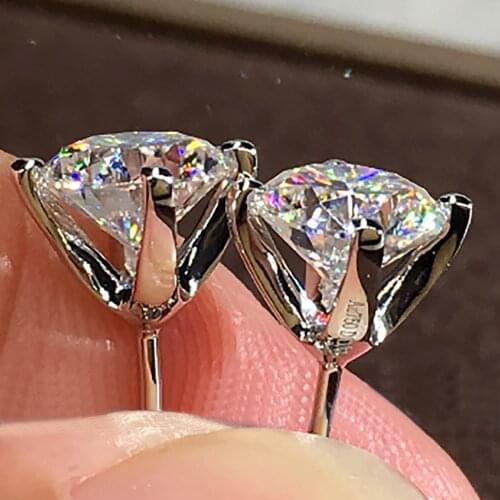 14K White Gold 4 Carat Stud Earrings Women Present Wedding Anniversary Engagement Party Each 2 Carat Round Moissanite Diamond