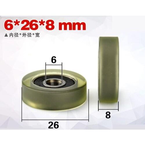 1pcs M6*26*8mm PU rubber bearing pulley, mute, threaded screw thread