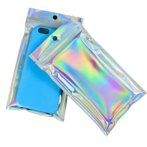 100pcs Rainbow Film Sealed Bag One Side Clear Holographic Aluminum Foil Zip Lock Bags 5D Diamond Painting Accessories Storge Bag