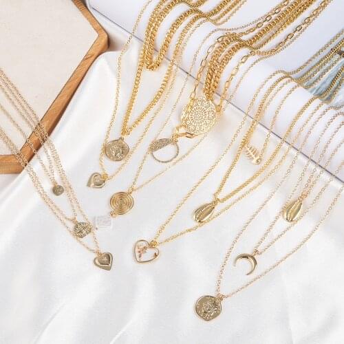 3Pcs/Set Women Necklaces Love Heart Lock Key Cross Pendant Clavicle Chain Multilayer Gold Silver Color Necklace Set Jewelry Gift