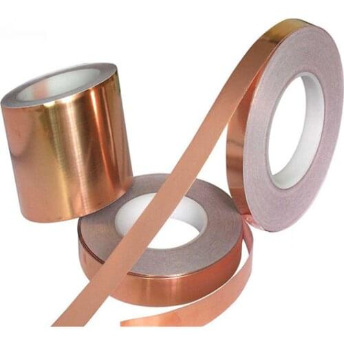 30 Meters X 5MM 30 Meters X 10MM Single Side Conductive Copper Foil Tape Strip Adhesive EMI Shielding Heat Resist Tape 1psc/roll