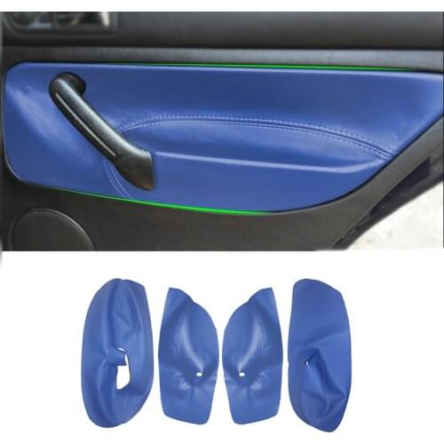 4 Doors Soft Blue Leather Door Armrest Cover For VW Golf 4 MK4 Bora Jetta 1999 - 2005 Car Door Armrest Panel Skin Cover Trim