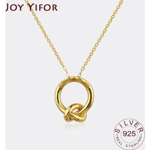 925 Sterling Silver Womens Fashion New Jewelry High Quality Circle Knots Gold Retro Simple Pendant Necklace 48CM Long
