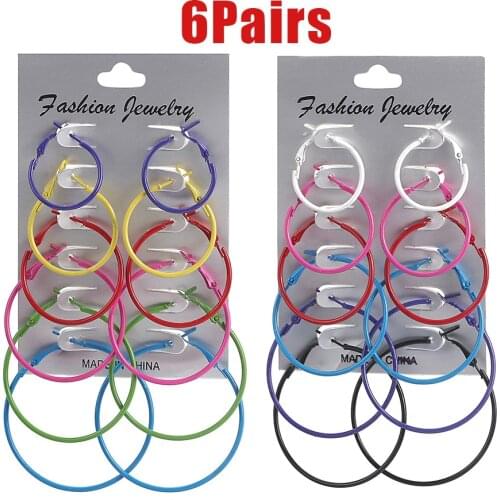 6Pair/Set Colorful Large Hoop Earrings for Women Fashion Steampunk Round Circle Earrings Brinco Jewelry Party Jewelry
