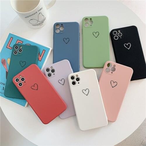 Lovebay Liquid Silicone Love Heart Phone Case For iPhone 1112 ProMax X XR Xs Max Soft Solid Color Back Cover For iPhone 7 8 Plus