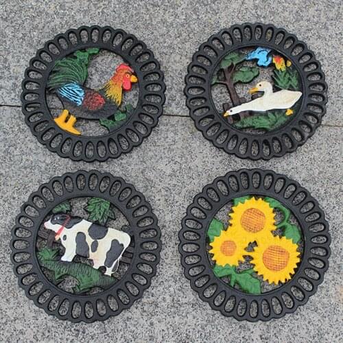 Cast Iron Decorative Trivet Mat-Heavy Duty Hot Pot Holder Pads-Non-slip Insulation Placemat with Vintage Floral Pattern