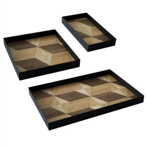 Creative S/M/L metal frame wood tray serving tray bandeja decorativa wooden tray for tabletop organizer TYTP034