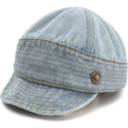 Beret children jeans hats 2021 New Cute Fashion Flat Hat Plain Adjustable Denim Kids Beret Jean Hat for Daily Wear