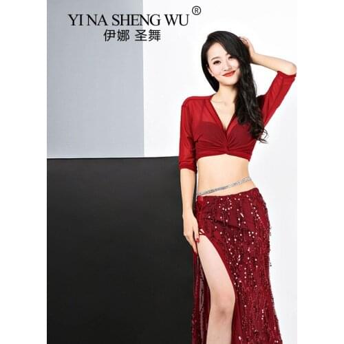 Belly Dance Costume Sequin Tassel Set Women Bellydance Clothing 2 Piece Set Sexy Mesh Shirt Fishtail Skirt Performance Clothing