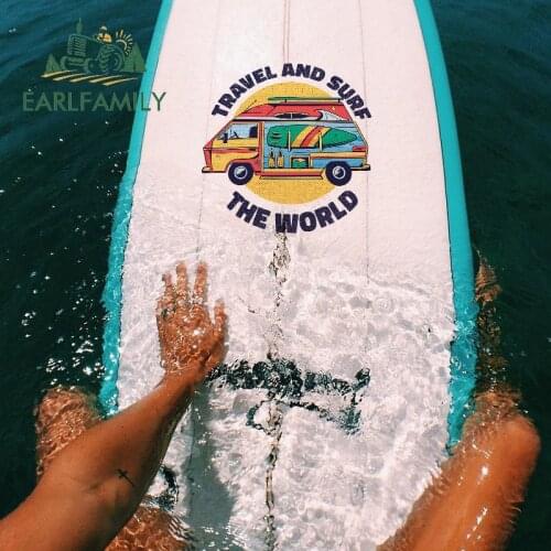 EARLFAMILY 30cm x 28.4cm for Travel and Surf The World Car Stickers Occlusion Scratch Windshield Surfboard Personality RV Decals