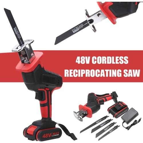 48V Electric Wood Metal Reciprocating Saw Cordless Logging Chainsaw With 4 Saw Blades 1 Battery&Power Adapter Power Cutting Tool