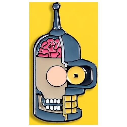 Cartoon robot enamel Pins Halloween Badges Iron head brain Brooches Denim Clothes hat bag Punk horror Jewelry Gift for friends