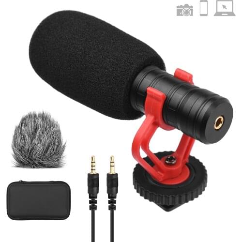 Andoer Camera Microphone Cardioid Condenser Mic Mini Microphone Carrying Case for Phones Camera for Video Recording Interview