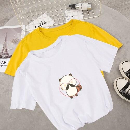Kawaii Harajuku T Shirt Women Ullzang Cute Anime T-shirt Funny Cartoon Raccoon Graphic Tee 90s Female Kpop Couple Clothes