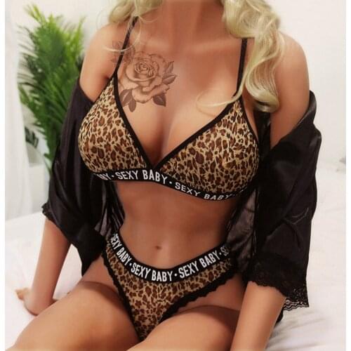 Sexy Women Bra Set Leopard Alphabet Push Up Lingerie Bralette Wire Free Bras Mesh Transparent Seamless Thong Panties Underwear